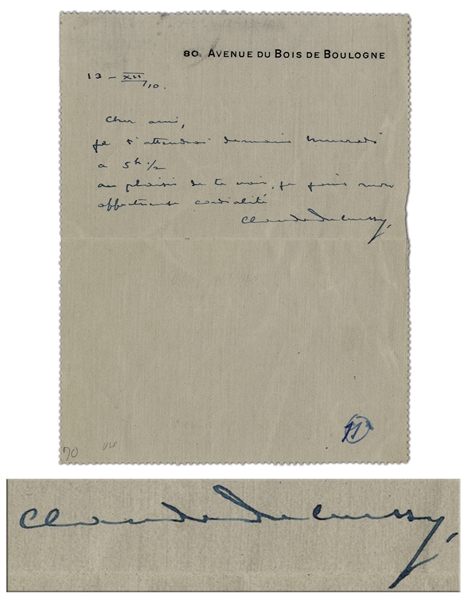 Rare Claude Debussy Autograph Letter Signed to Paul Vidal